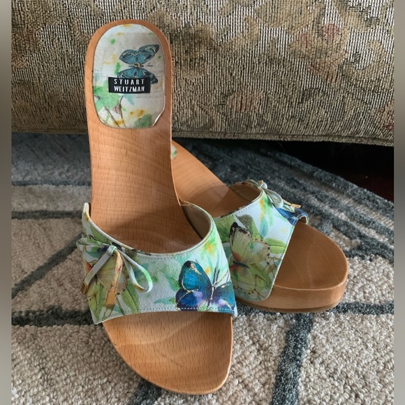 Stuart Weitzman leather and wood platform sexy kitten heel sandal - Picture 2 of 12